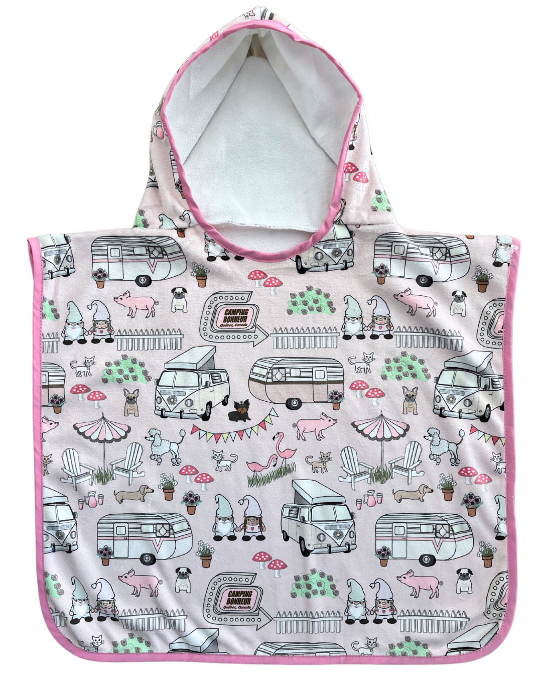 Hooded poncho towel for baby (0-18 months) Camping Bonheur pink