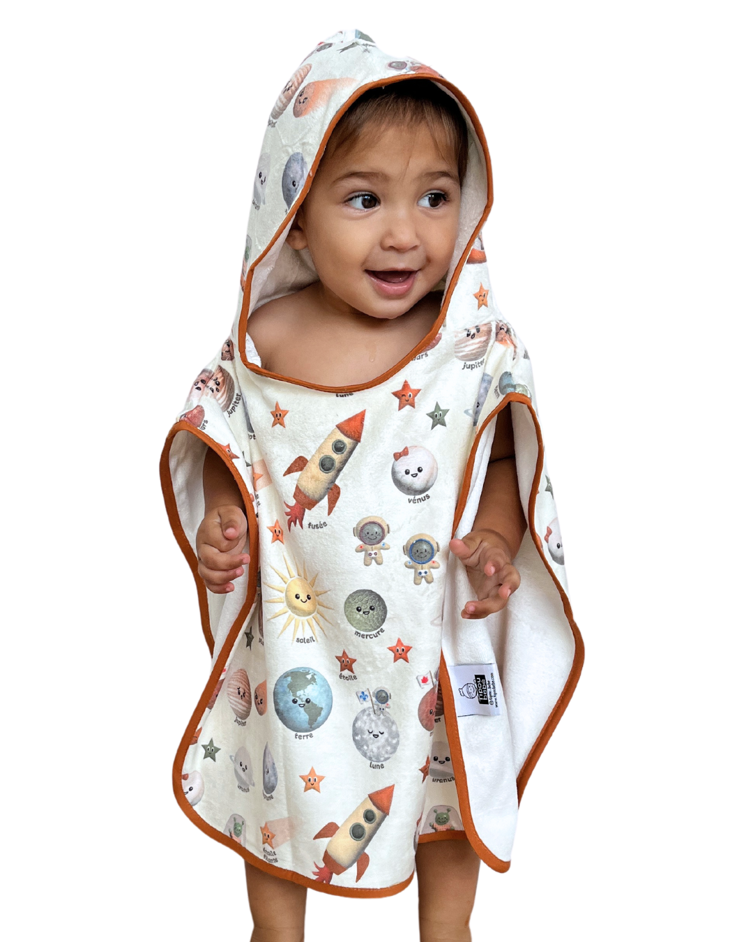 Hooded poncho towel for baby (0-18 months): Cream background space