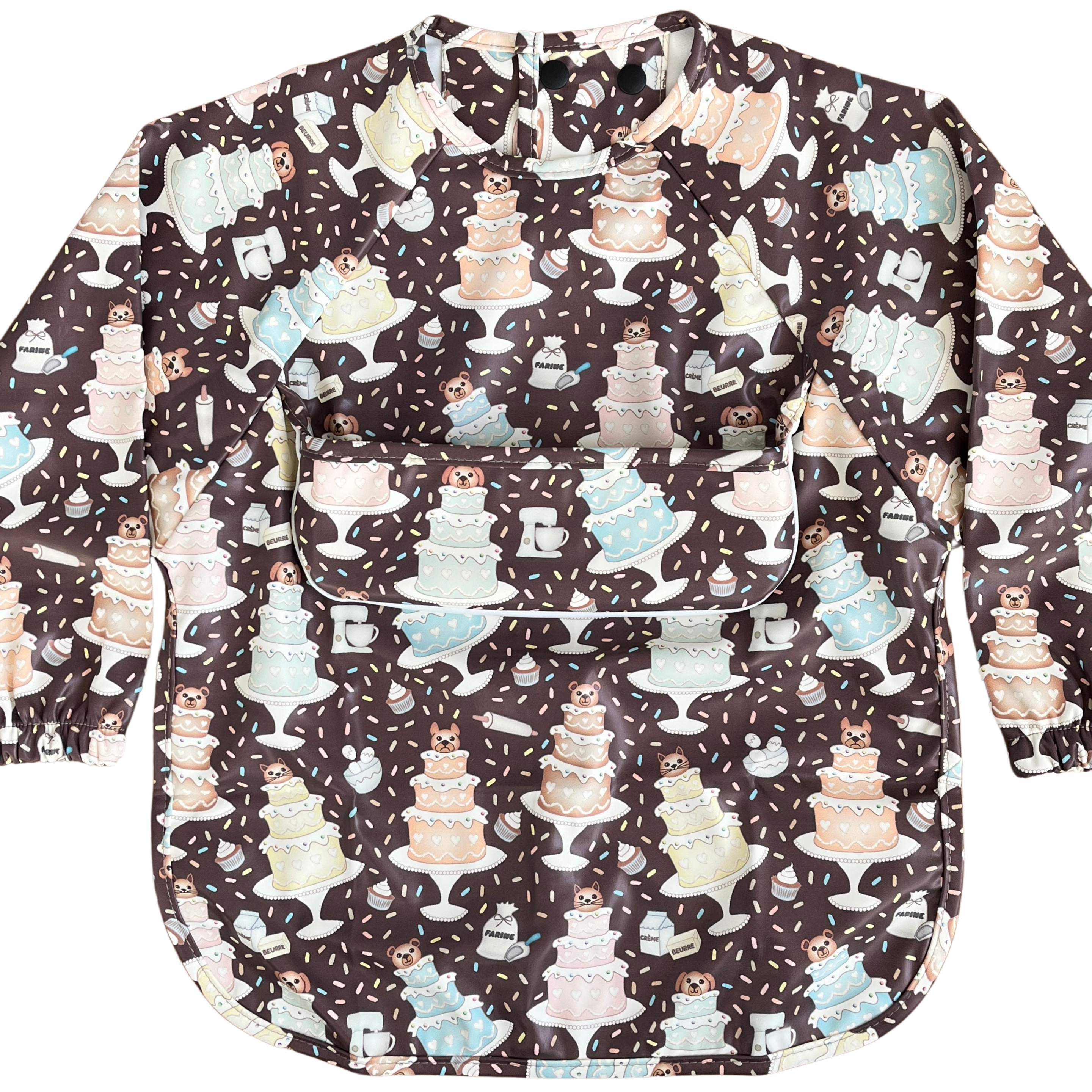 Waterproof long-sleeve apron with pocket: Delicious pastel cakes