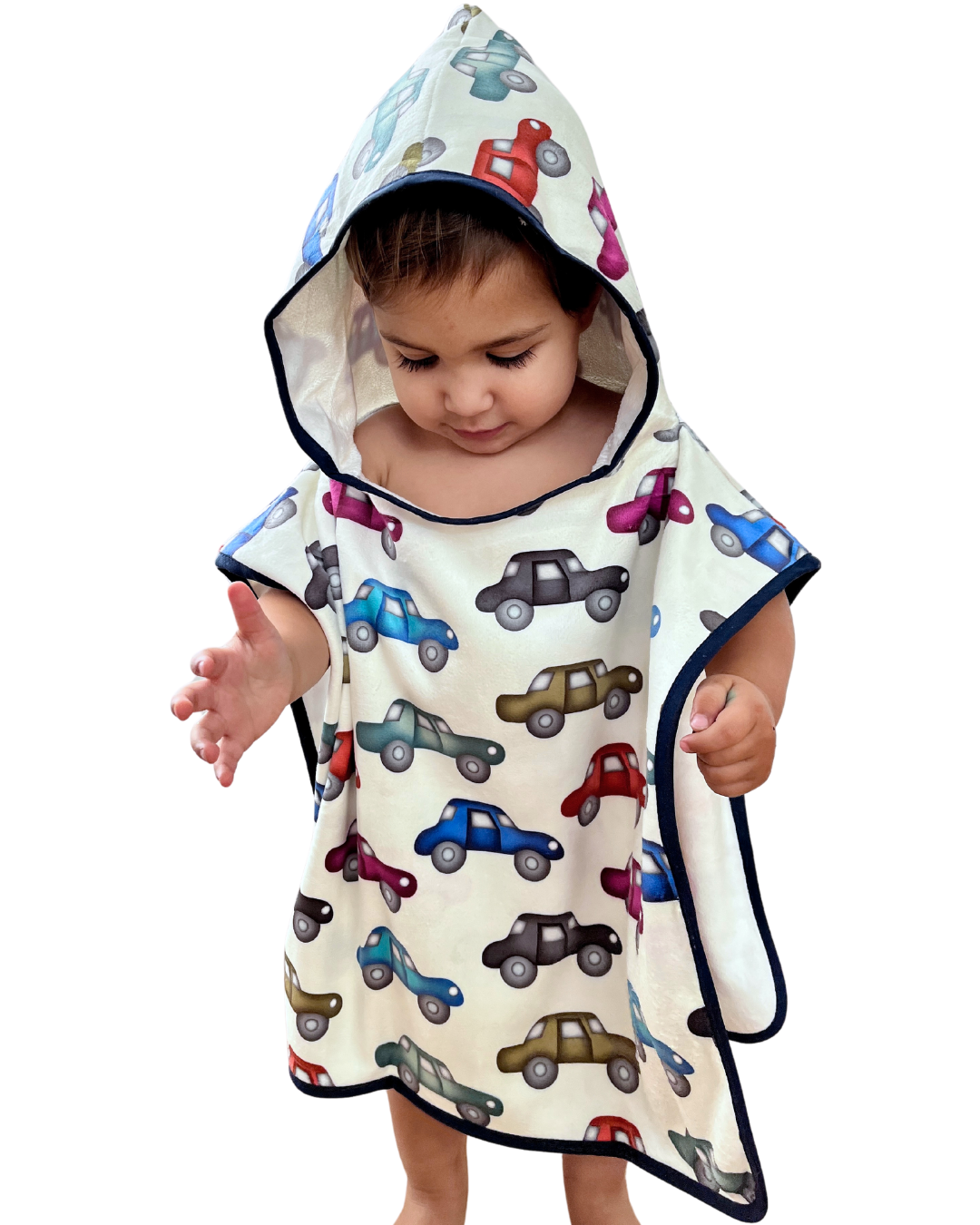 Hooded poncho towel for baby (0-18 months): Multicolored cars