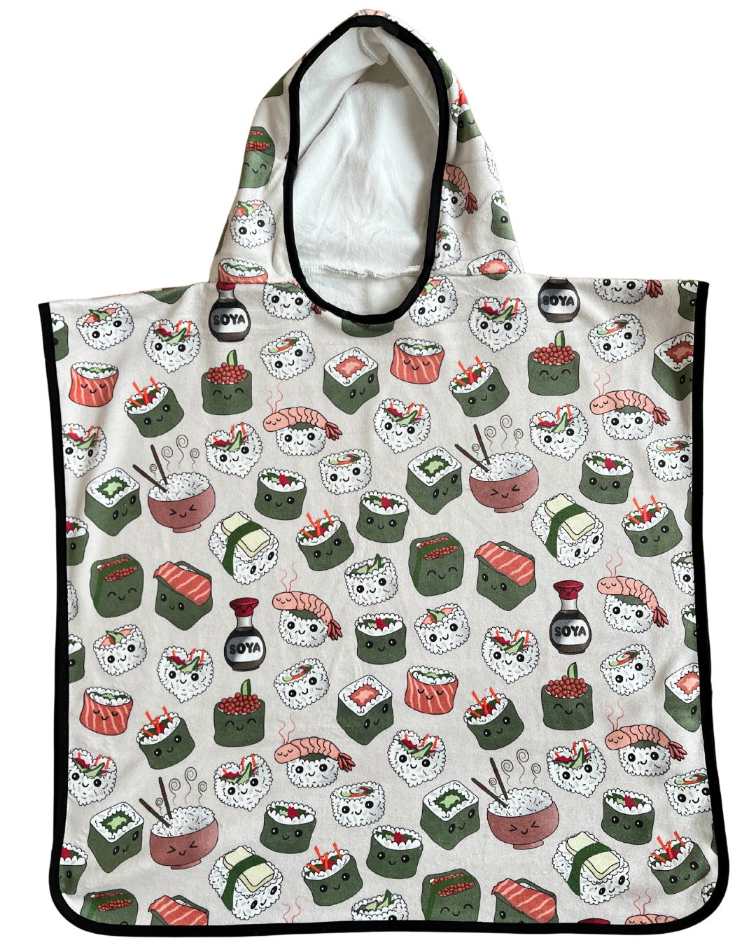 Serviette poncho à capuchon pour enfant (18 mois à 5 ans) : Sushis heureux