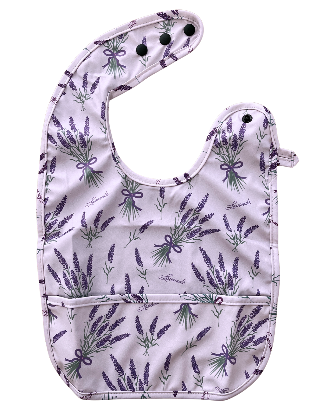 Waterproof bib with pocket: Lilac lavender flowers
