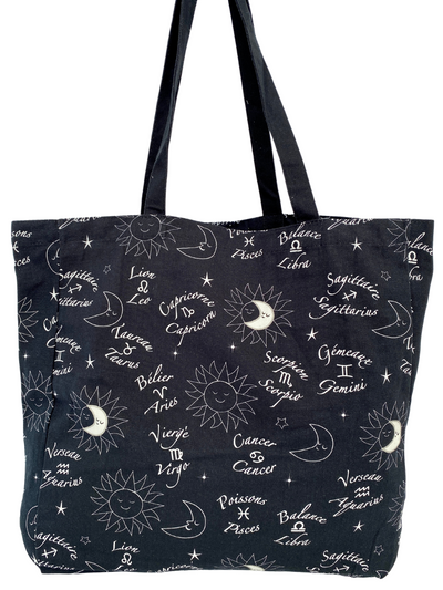 Illustrated Tote Bag: Astrological Signs (Black Background)