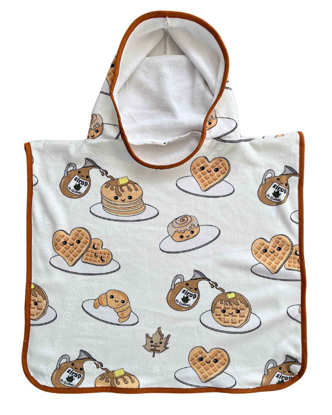 Hooded baby poncho towel (0-18 months) : Exquisite maple syrup and delicious pancakes (cream background)