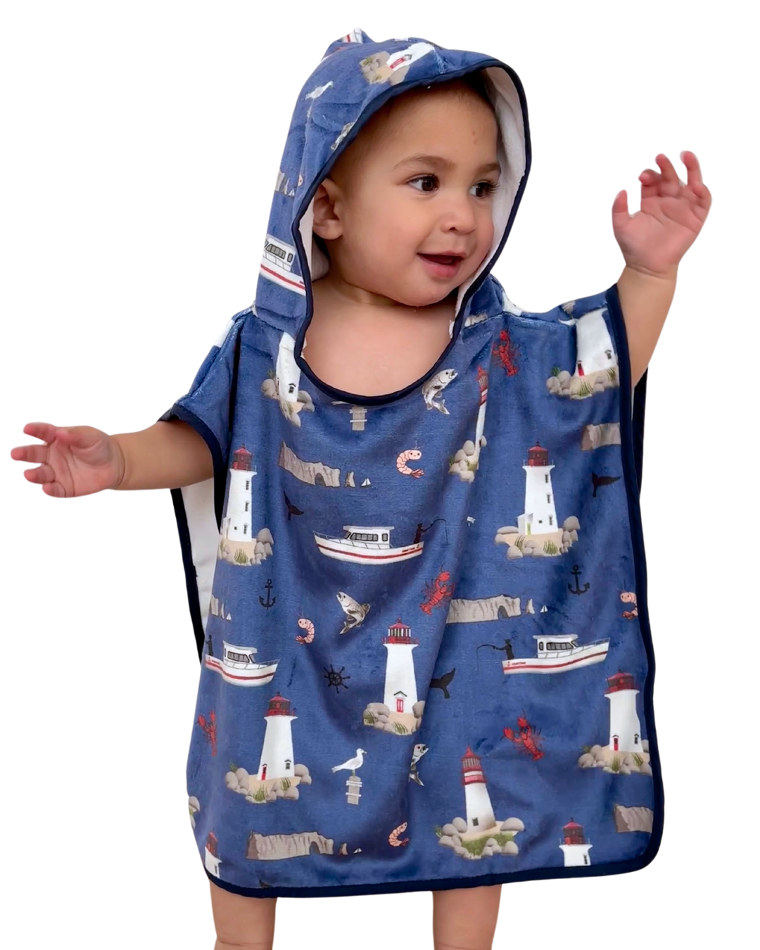 Hooded poncho towel for baby (0-18 months): Maritime (navy blue)