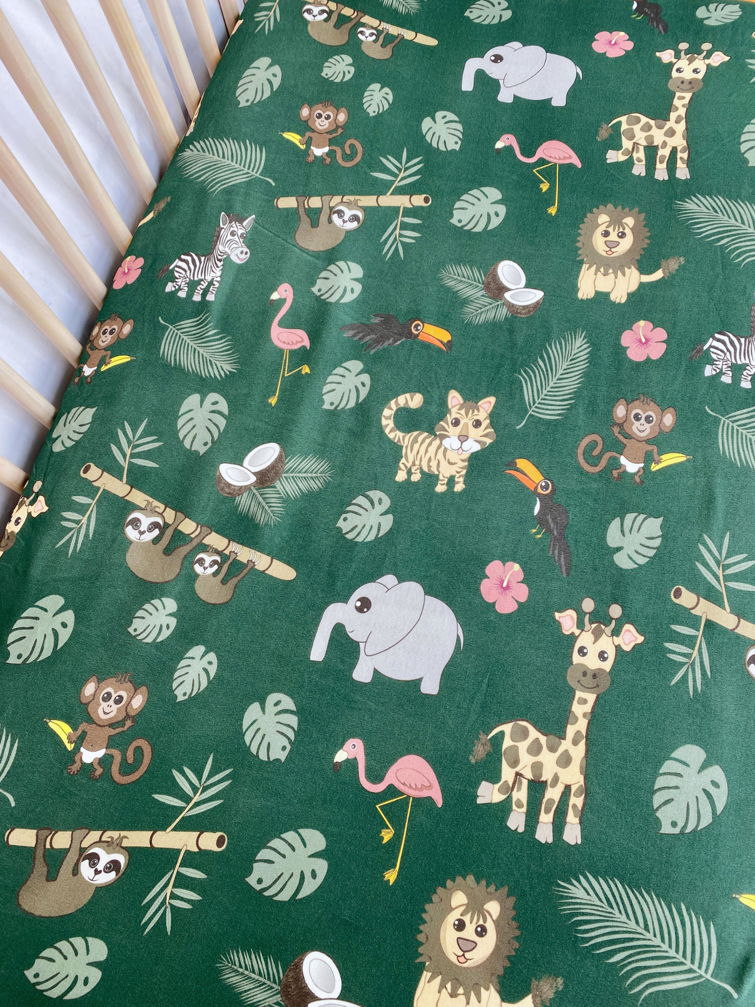Drap contour pour bassinette en coton : Animaux de la jungle