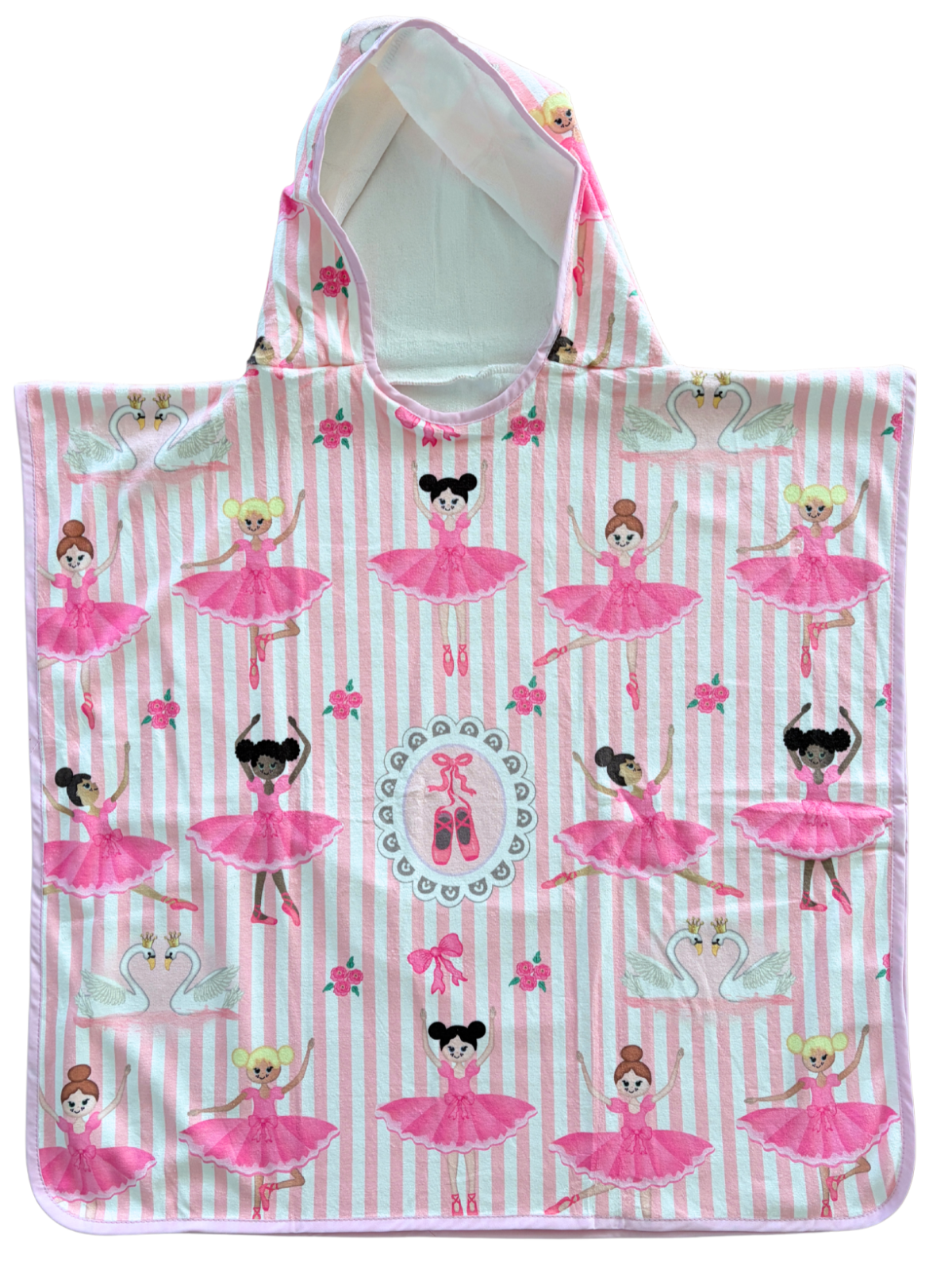 Serviette poncho à capuchon pour enfant (18 mois à 5 ans) : Ballerines roses