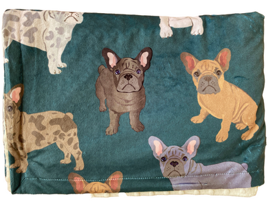 Giant Blanket:French Bulldog Party (Dark Teal)