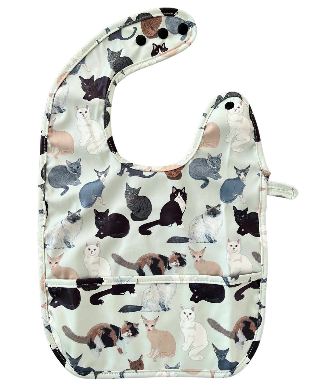 Bavette imperméable avec poche : Mes amis les chats (fond jade)