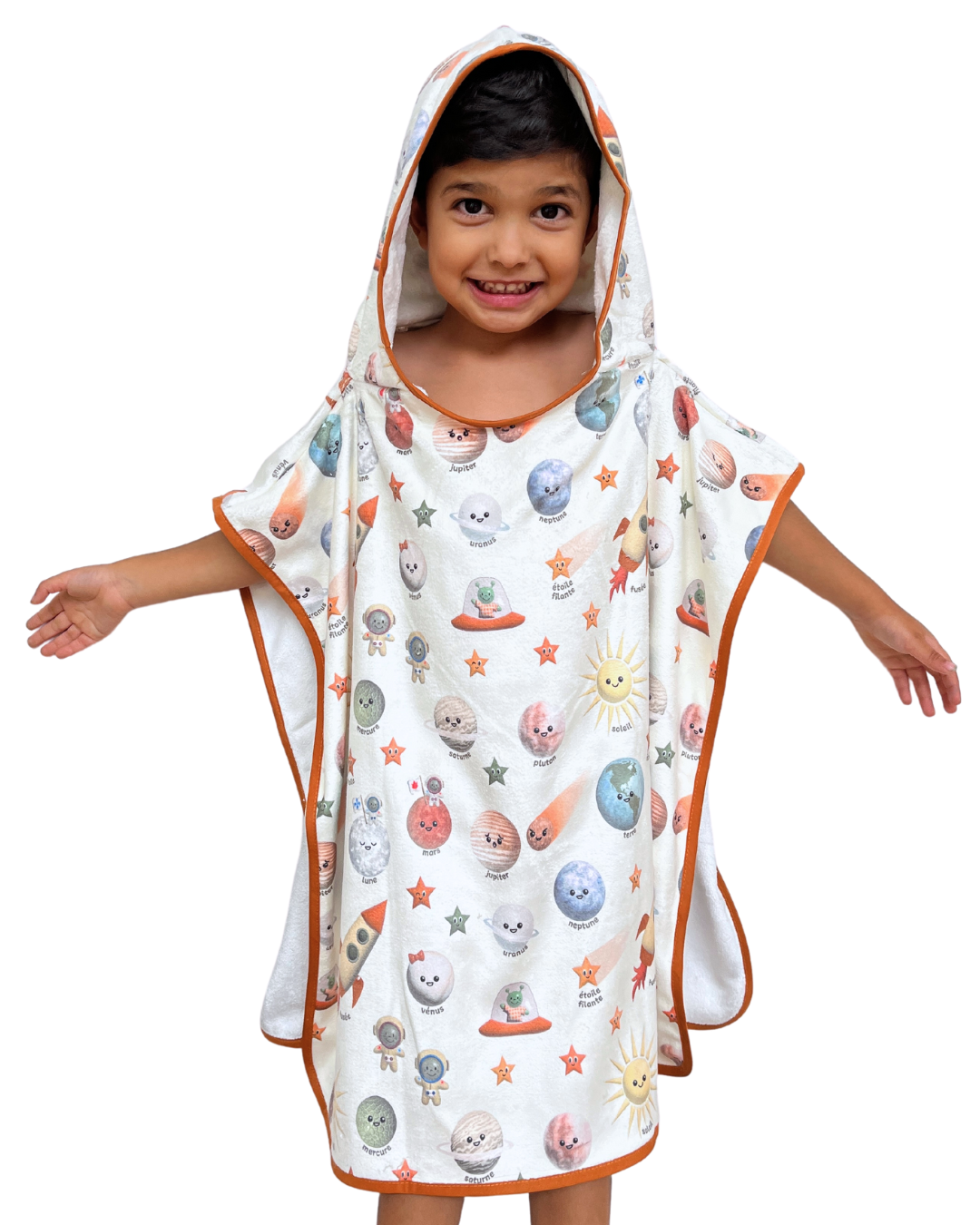 Hooded poncho towel for children (18 months to 5 years): Cream background space