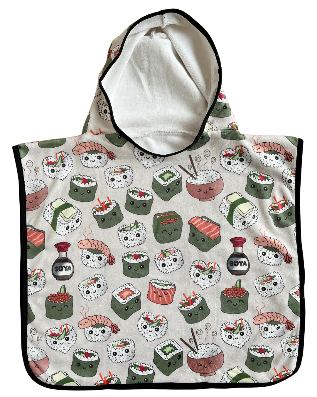 Hooded poncho towel for baby (0-18 months): Happy sushi