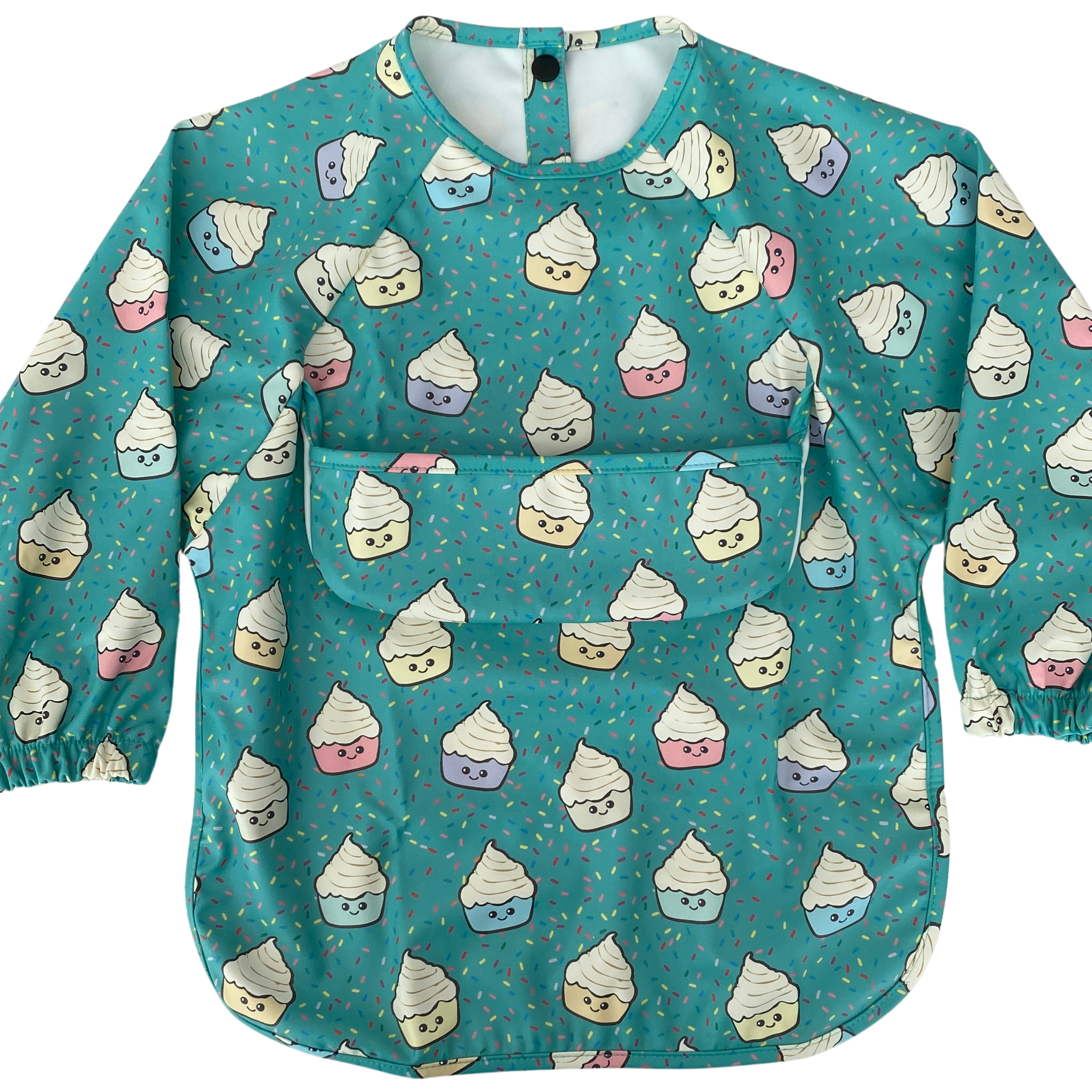 Waterproof long-sleeve bib with pocket: Sweet cupcakes
