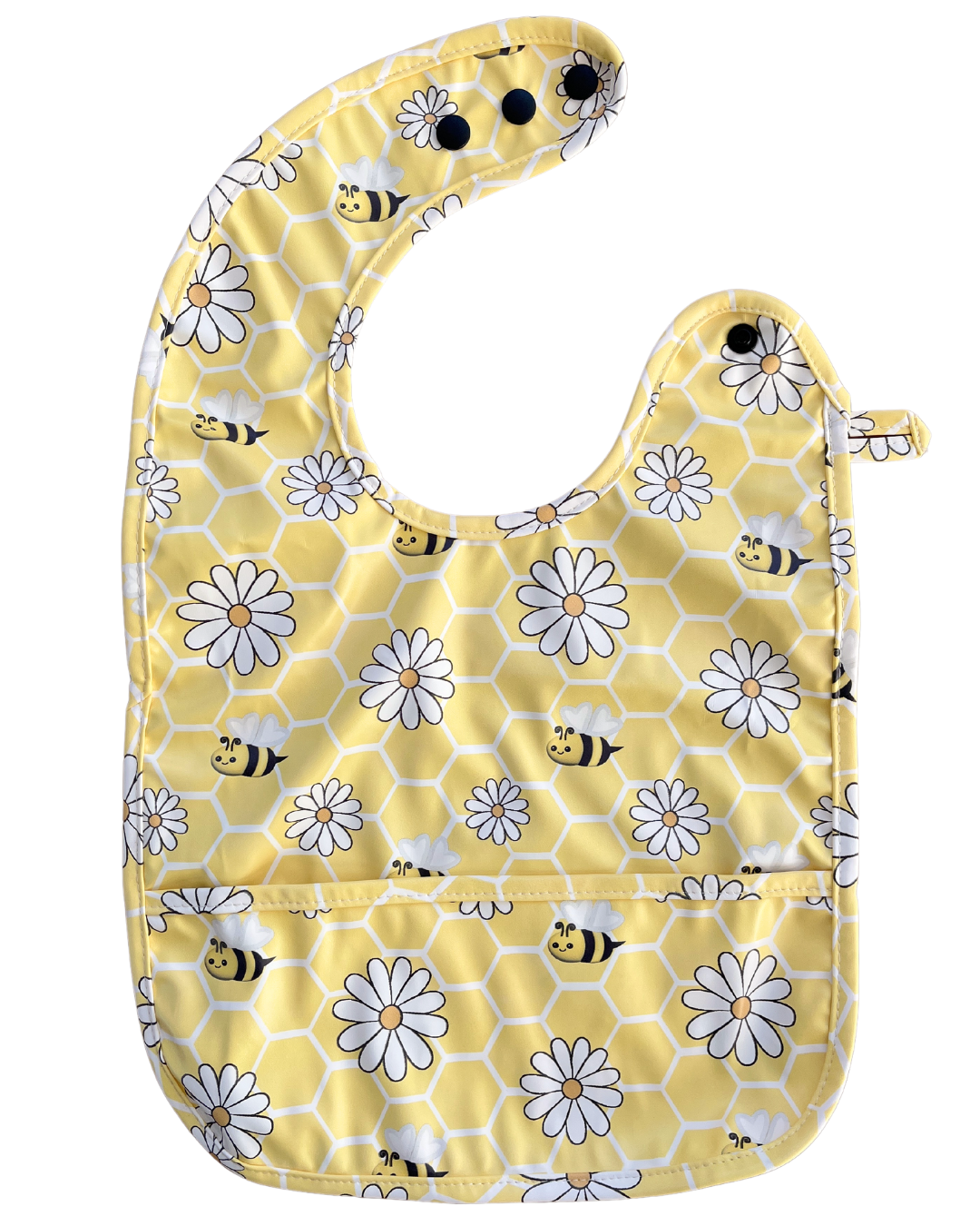 Waterproof bib with pocket: Bees in a field of flowers
