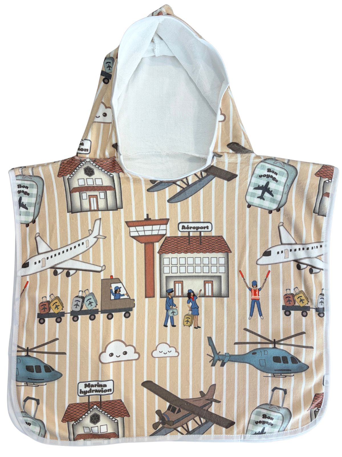 Serviette poncho à capuchon pour bébé (0-18 mois) : Avions et hélicoptères