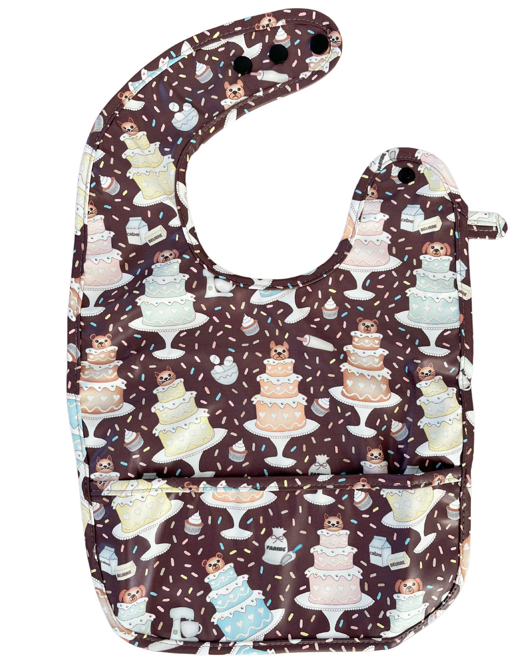 Waterproof bib with pocket: Delicious pastel cakes