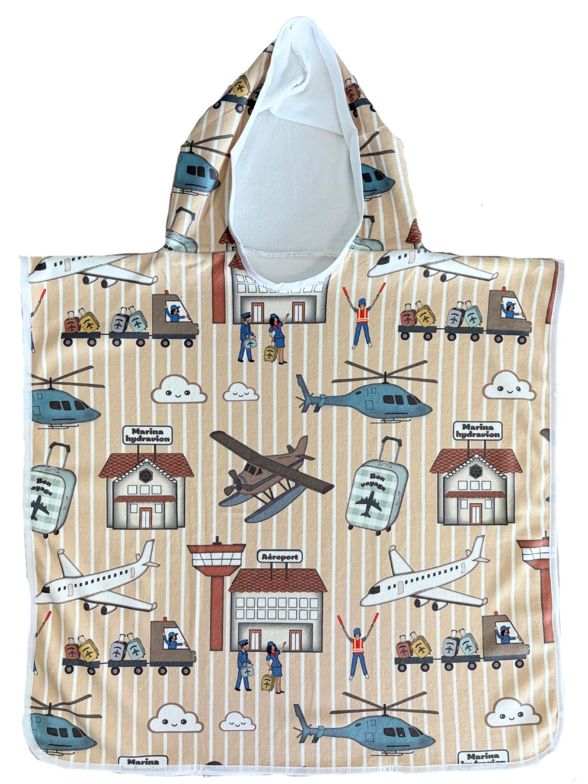 Serviette poncho à capuchon pour enfant (18 mois à 5 ans) : Avions et hélicoptères