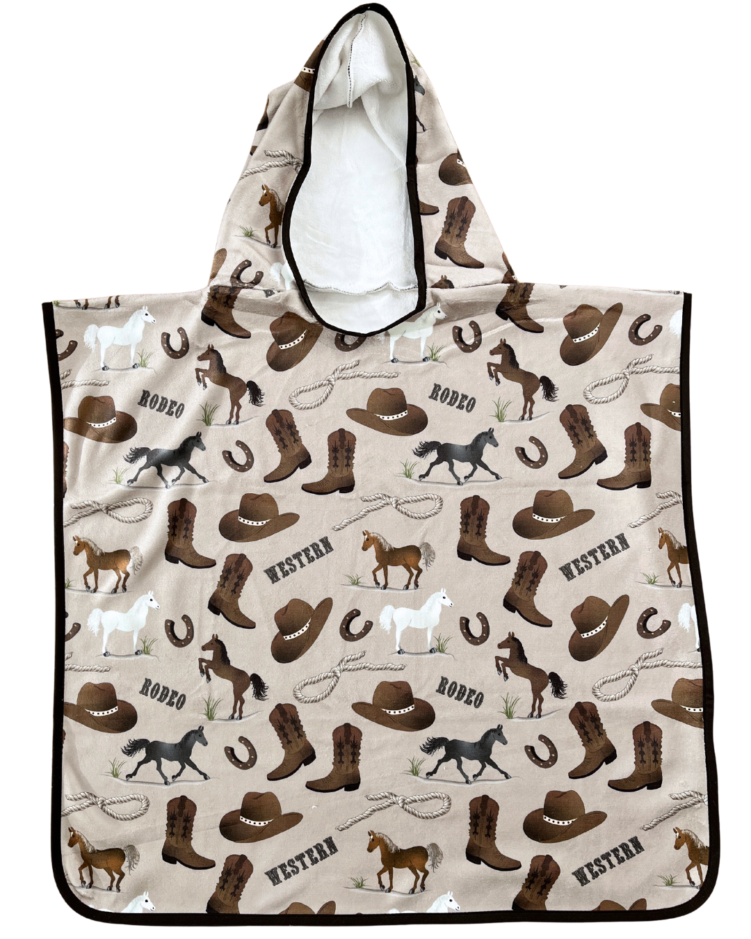 Serviette poncho à capuchon pour enfant (18 mois à 5 ans) : Western cowboy beige