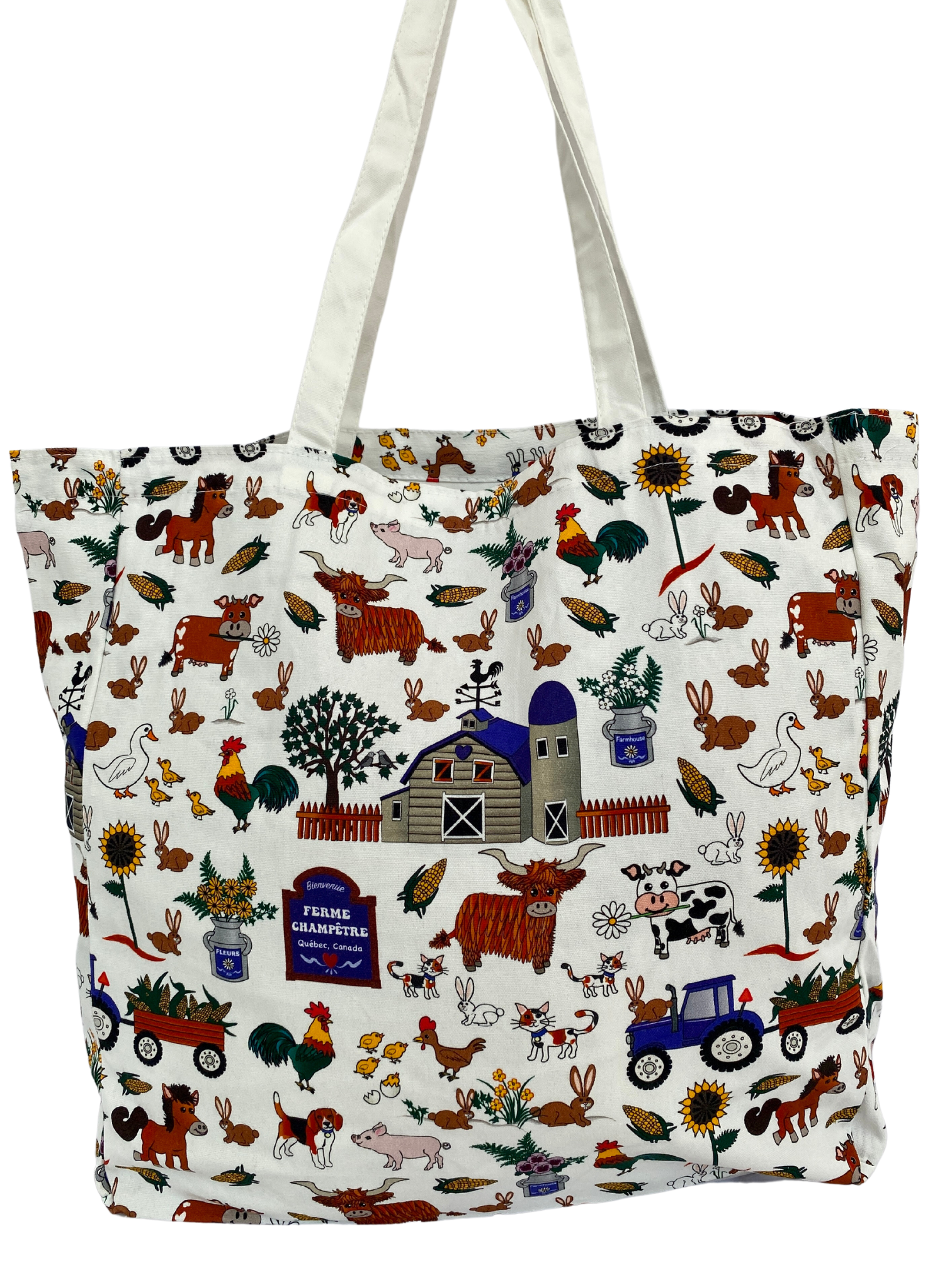 Sac réutilisable illustré : Ferme champêtre bleu royal