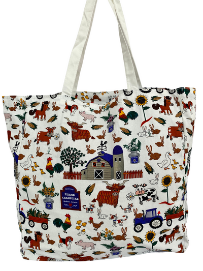 Illustrated Tote Bag: Royal Blue Country Farmhouse