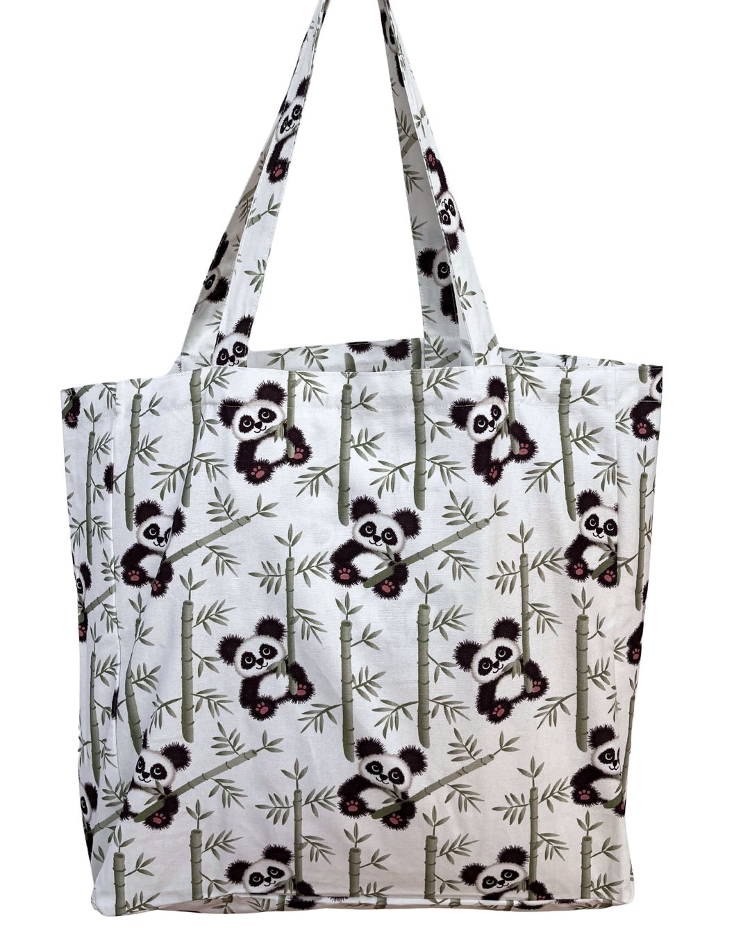 Sac réutilisable illustré : Pandas dans une forêt de bambous
