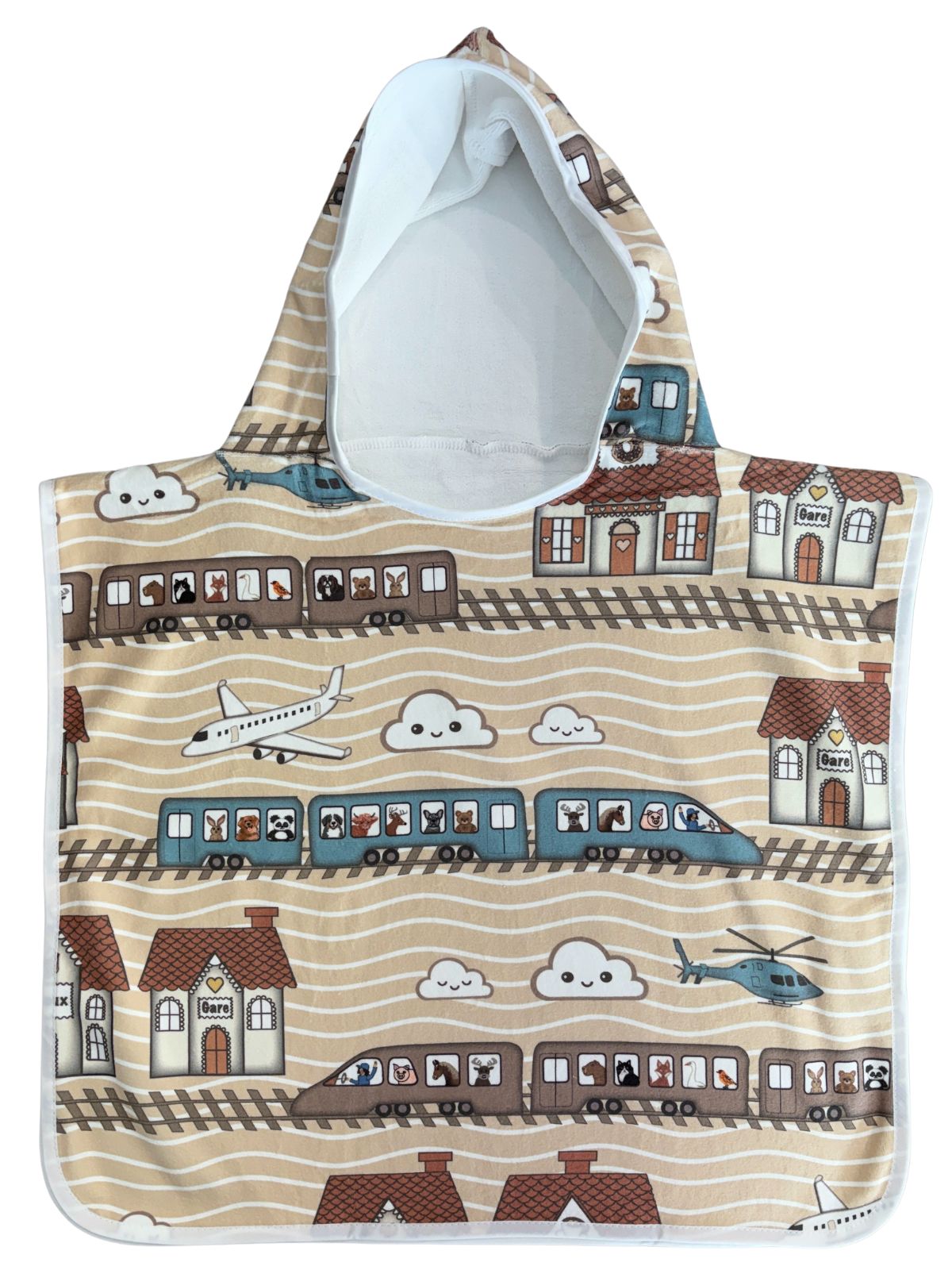 Serviette poncho à capuchon pour bébé (0-18 mois) : Train des animaux