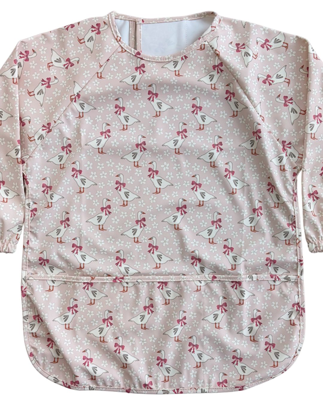 TABLIER d’art et de cuisine imperméable pour enfant (4 à 7 ans) : Oies jardins de marguerites fond rose
