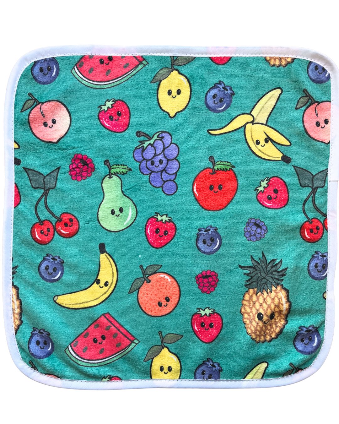 Débarbouillette : Fruits mignons (fond sarcelle)