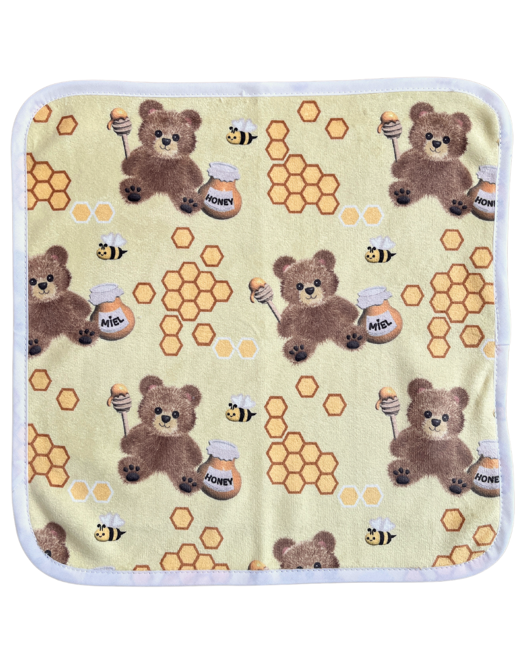 Washcloth: Charming little bears and their small pots of honey
