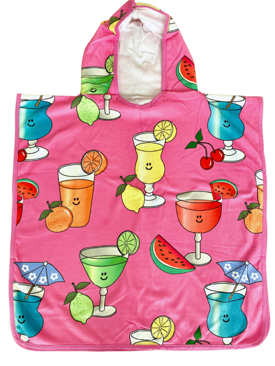 Hooded Kid Towel (18 months to 5 years): Refreshing Cocktails (Pink Background)