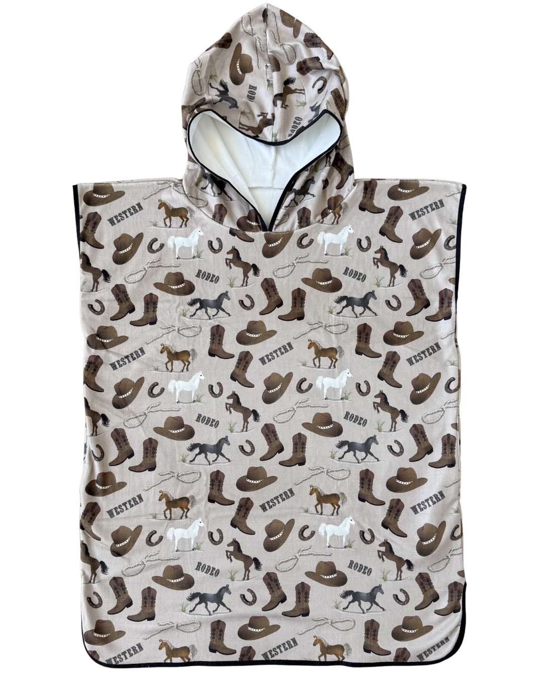 Serviette poncho à capuchon pour adulte et enfant : Western cowboy beige