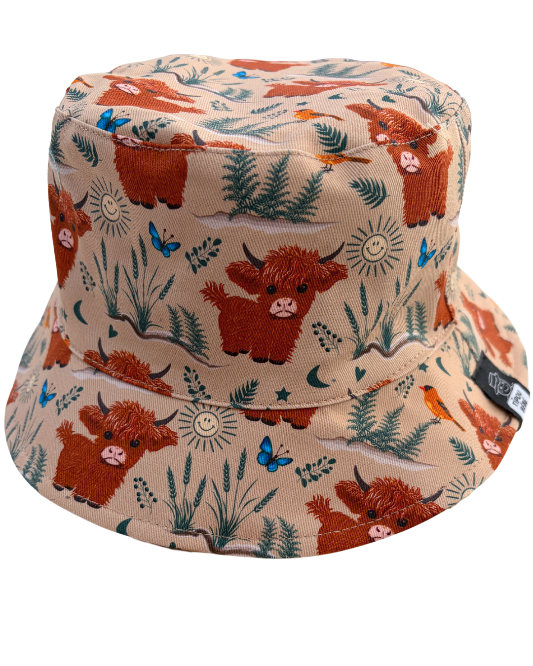 Chapeau Reversible : Vaches Highland (fond beige)
