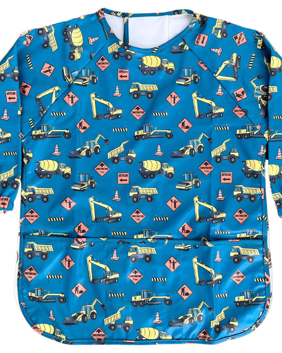 Waterproof art and cooking apron for children (4 to 7 years): Construction trucks