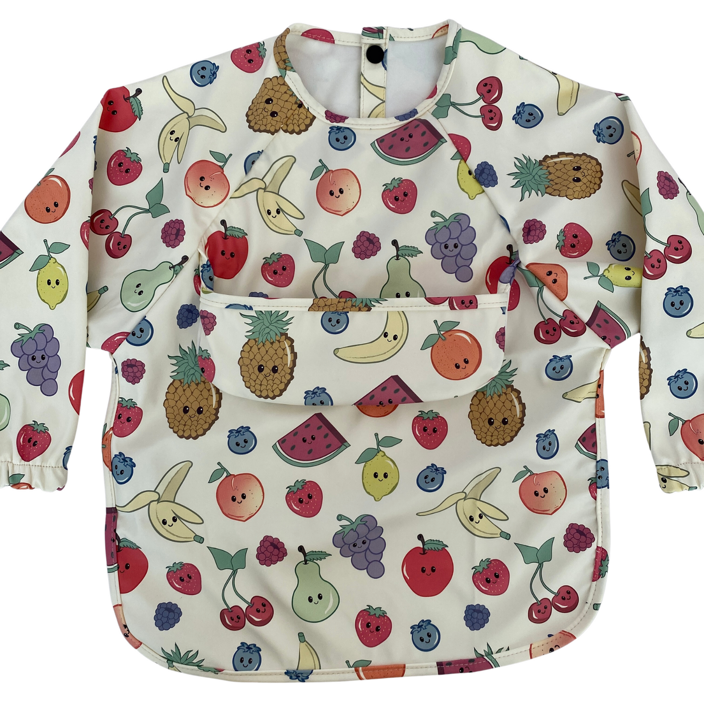 Waterproof Bib Apron with long sleeves and pocket: Cute Fruits