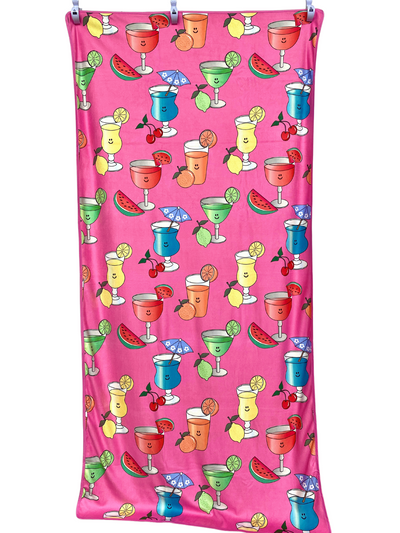 Adult Towel: Refreshing Cocktails (Pink Background)
