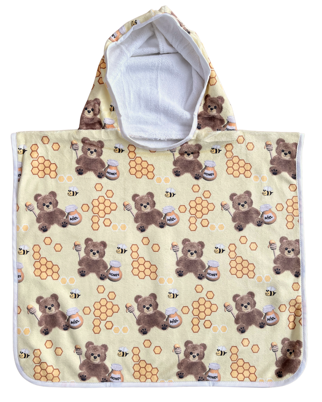 Hooded poncho towel for baby (0-18 months): Charming bears and their little honey pots