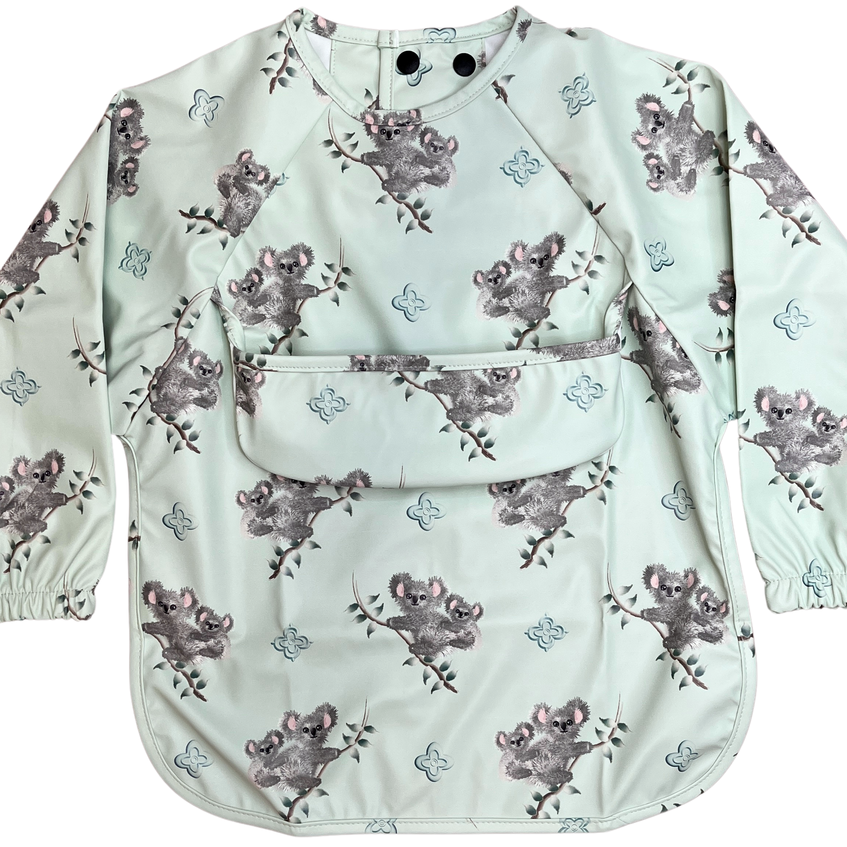 Long-sleeved waterproof bib with pocket: Adorable koalas