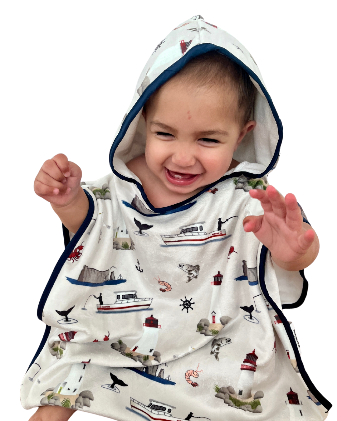 Hooded poncho towel for baby (0-18 months): Maritime (beige)