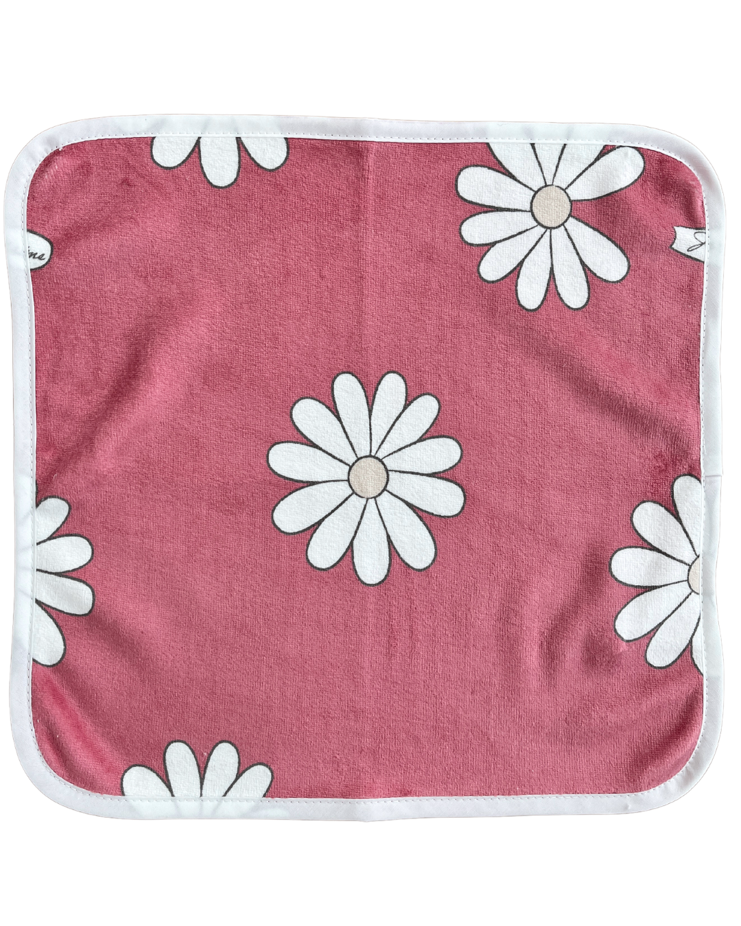 Washcloth: Daisy BOHO (raspberry background)