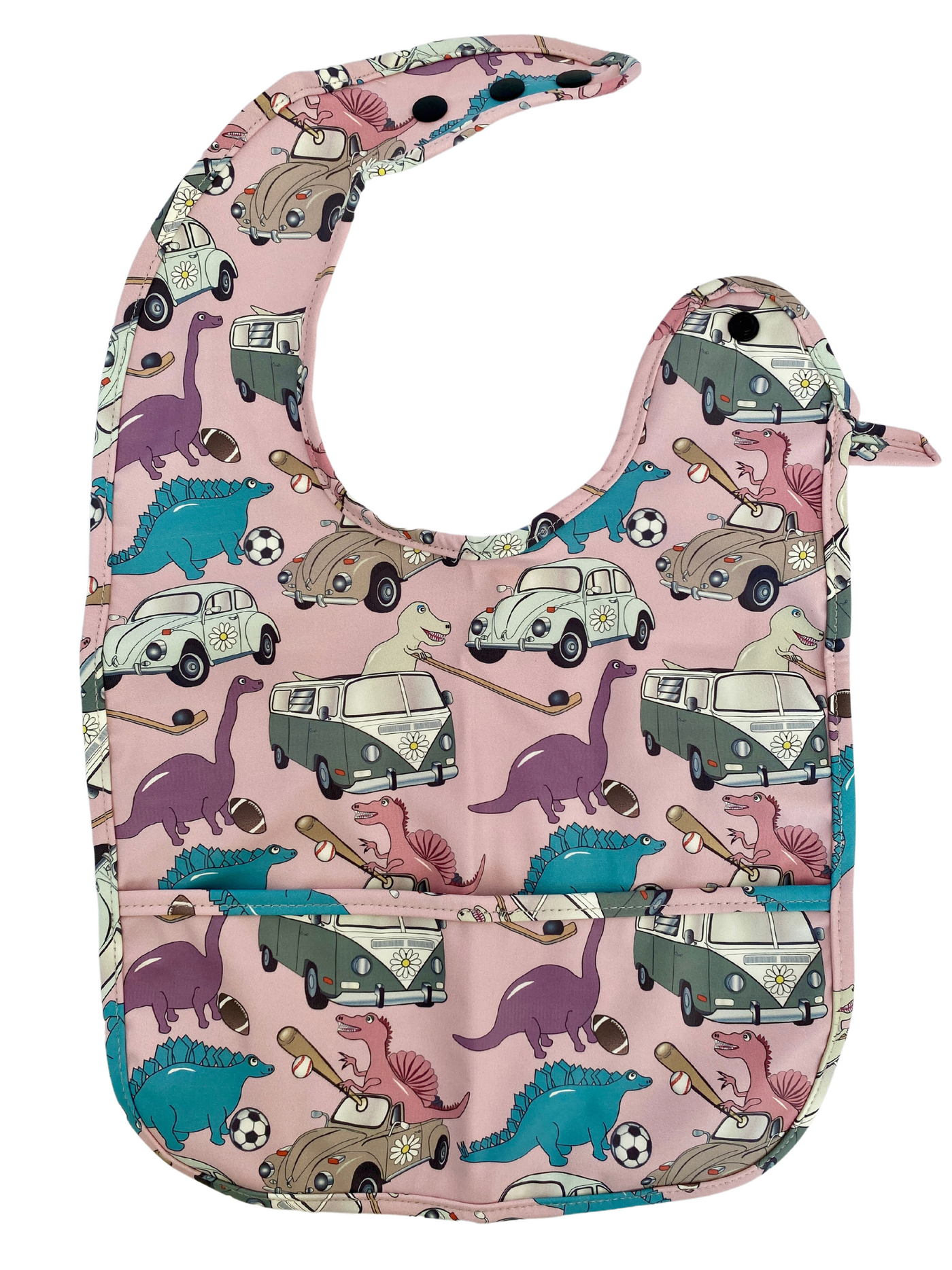 Waterproof Bib with Pocket: The Dinosaurs in their Car