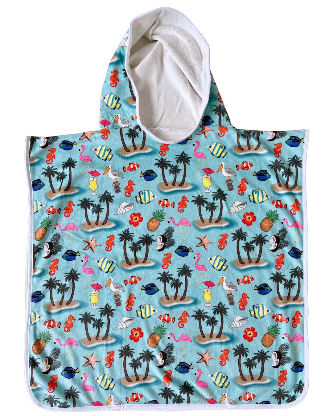 Children's hooded poncho towel (18 months to 5 years) : Palm trees, fish and tropical beach