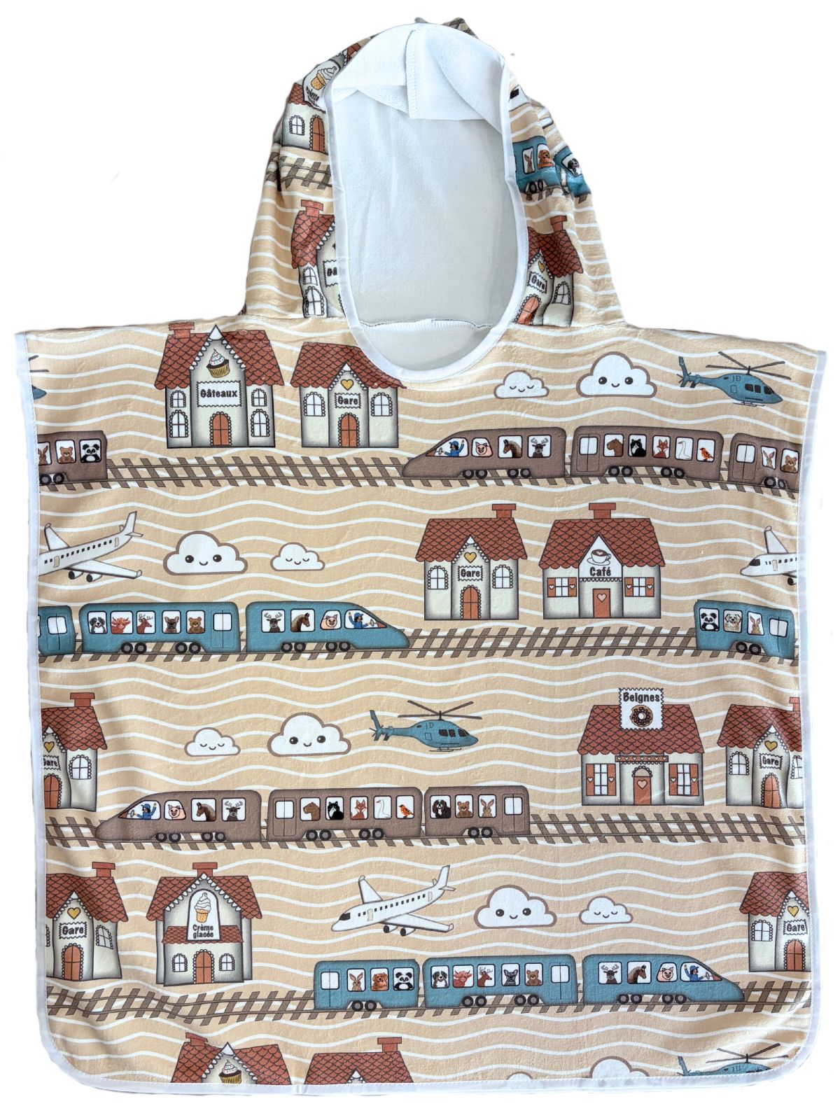 Serviette poncho à capuchon pour enfant (18 mois à 5 ans) : Train des animaux