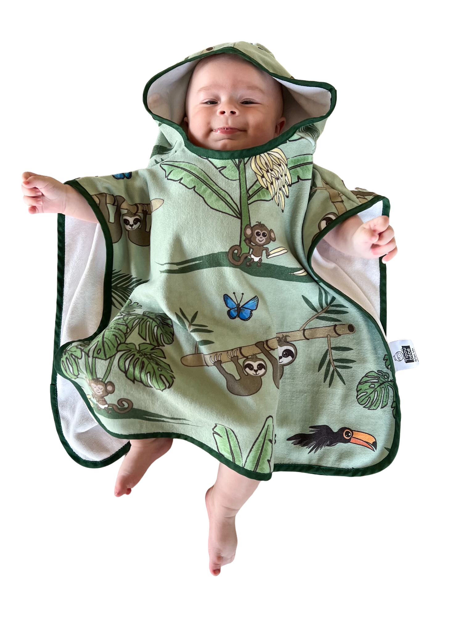 Hooded baby poncho towel (0-18 months): Sloth in the jungle