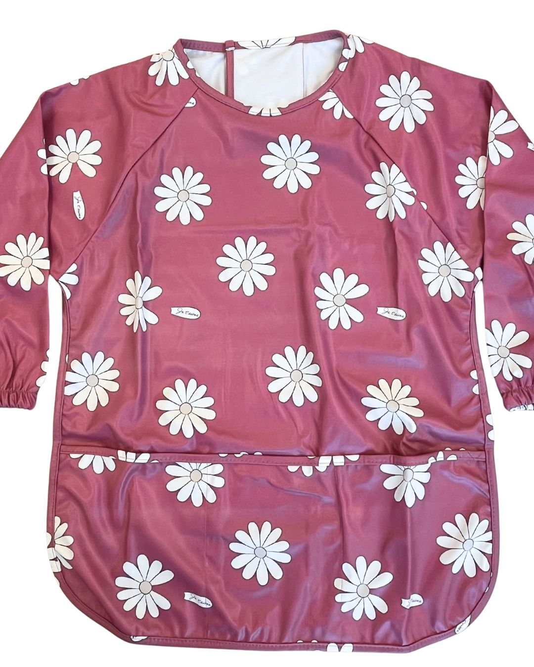 TABLIER d’art et de cuisine imperméable pour enfant (4 à 7 ans) : Marguerites BOHO (fond framboise)