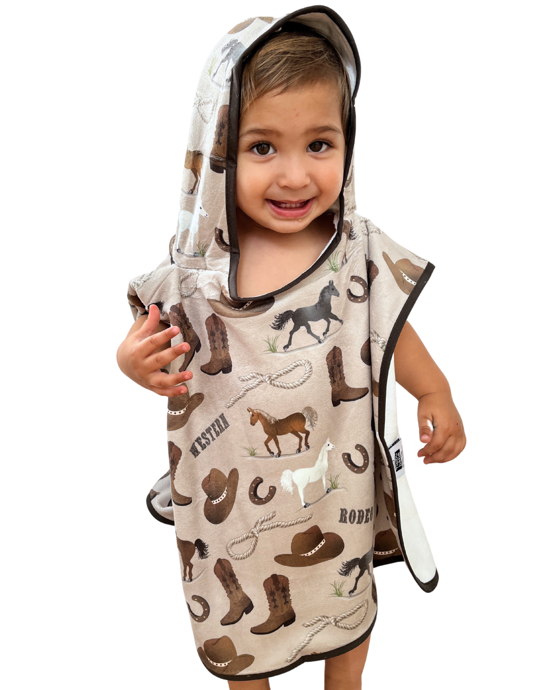 Hooded towel for baby (0-18 months): Beige cowboy western