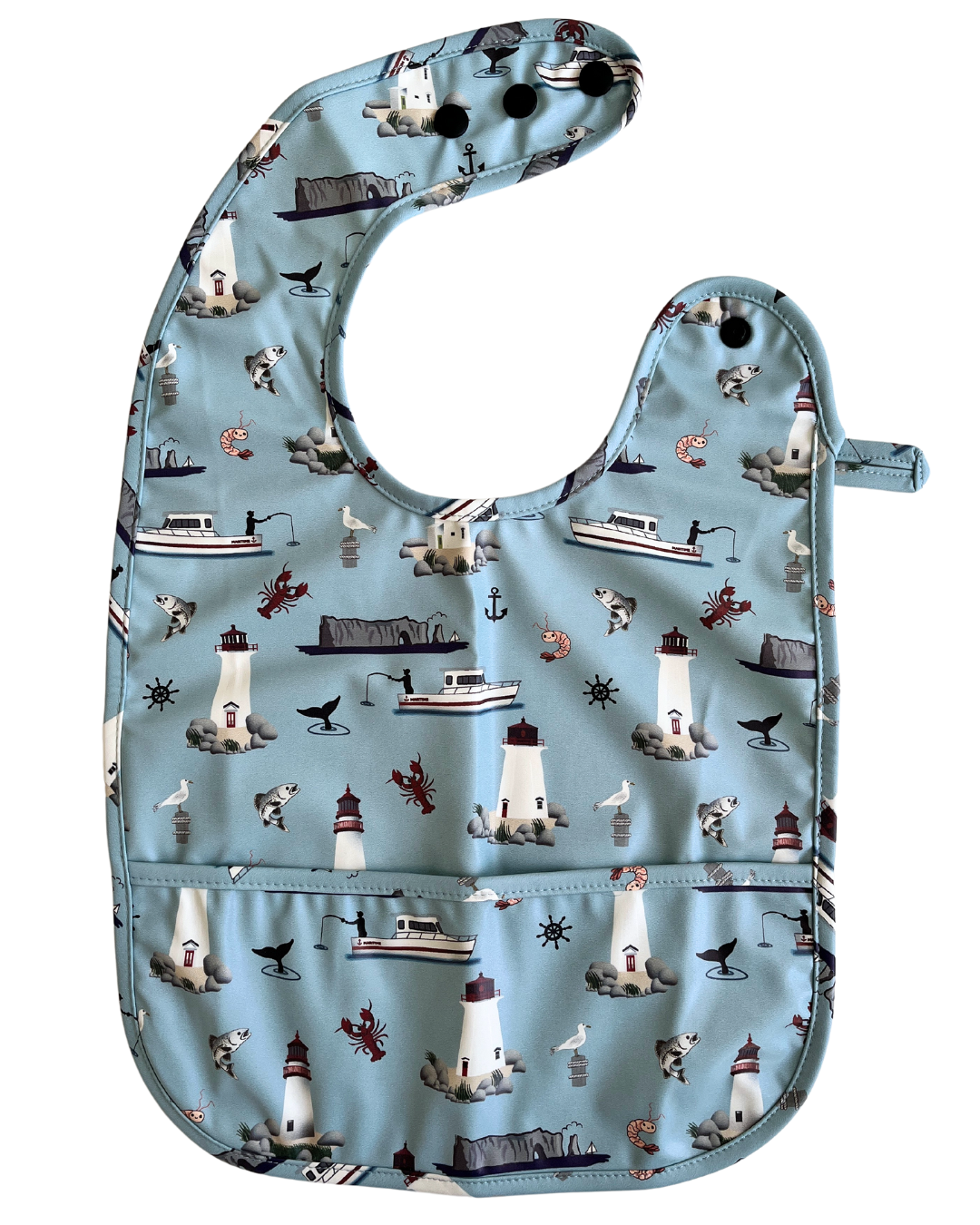 Bavette imperméable avec poche : Maritimes (brume bleutée)