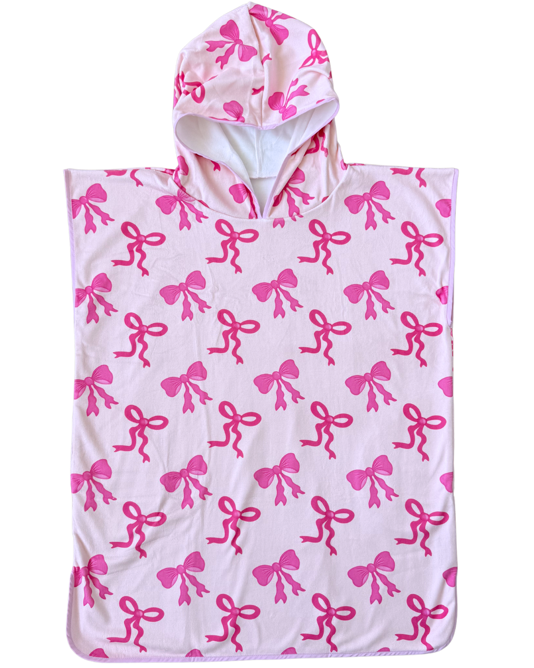 Serviette poncho à capuchon pour adulte et enfant : Boucles (fond rose)