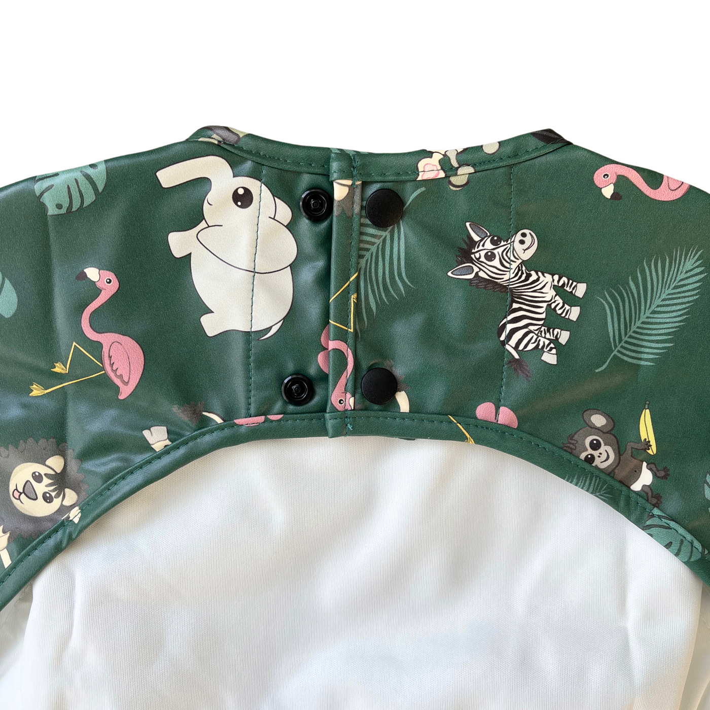 Long-sleeve waterproof bib with pocket: Jungle animals