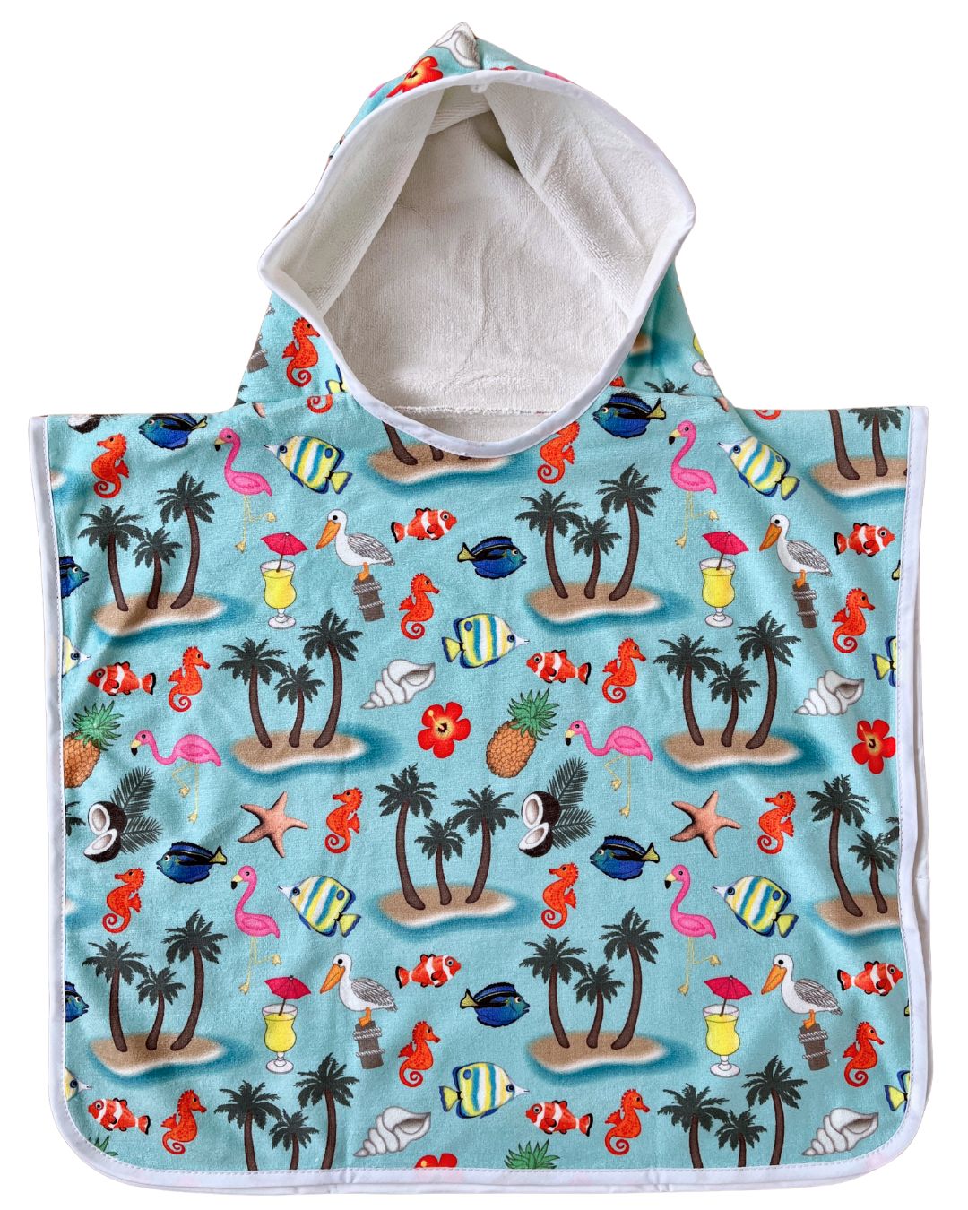 Hooded poncho towel for baby (0-18 months) : Palm trees, fish and tropical beach