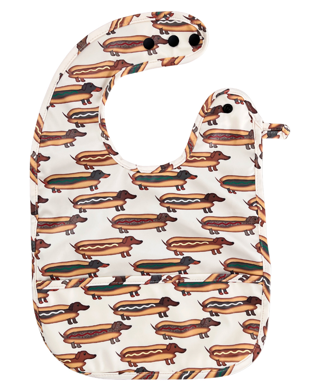 Bavette imperméable avec poche : Chiens saucisse déguisés en hot dog