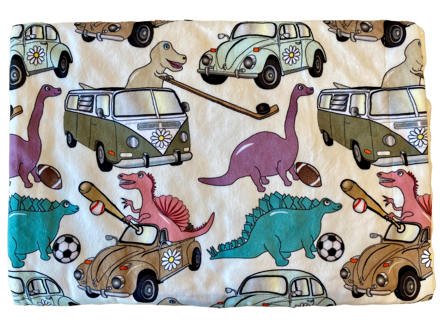 Baby blanket: The Dinosaurs in their car